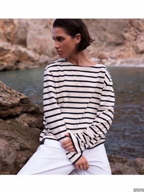 Jenni Kayne Claude Striped Tee Cream Navy 100% cotton size medium